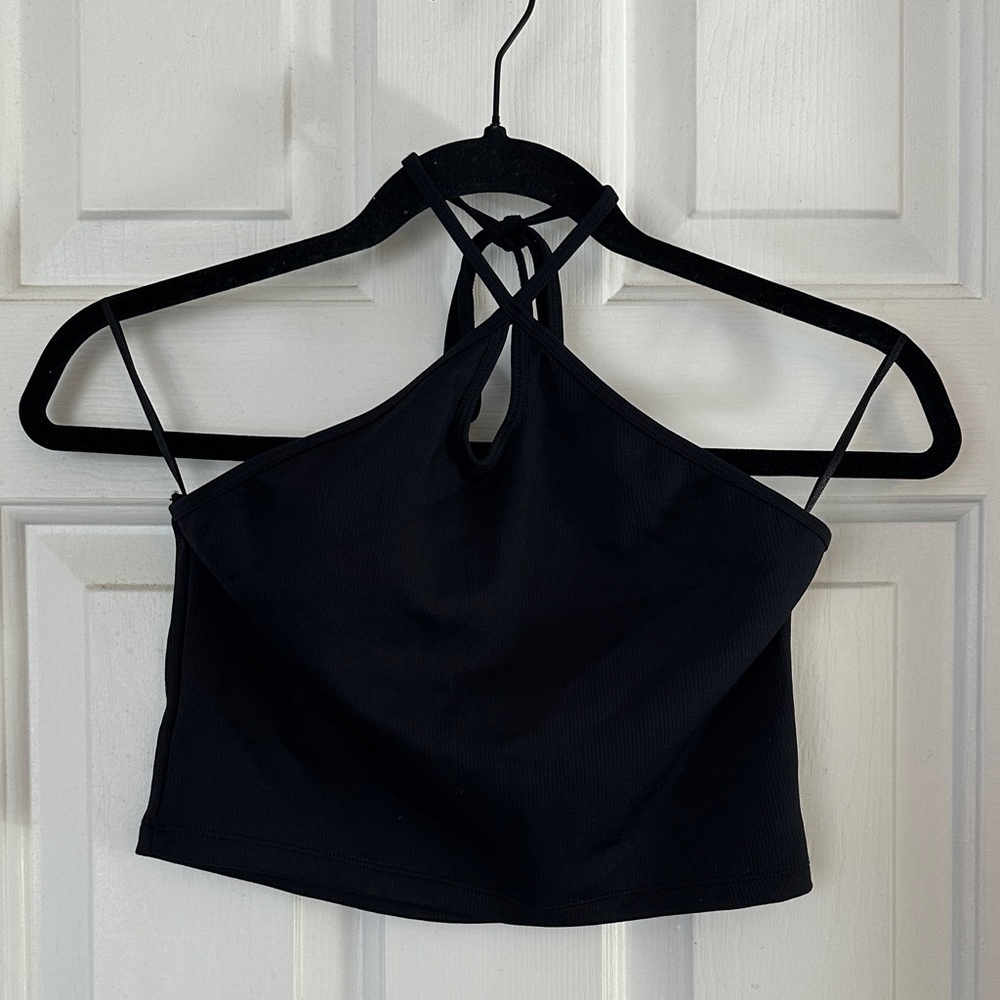Zara black keyhole crop top size large